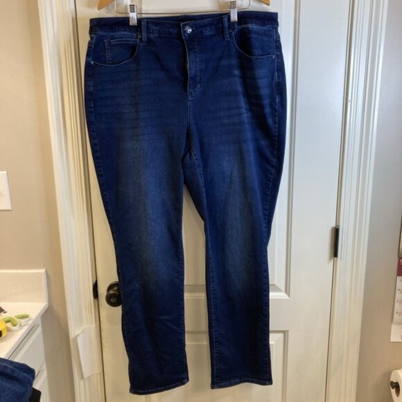 Talbots Denim - Talbots Sz PLUS 18W Blue Straight Leg Denim Jeans Stretch Pockets Dark Wash